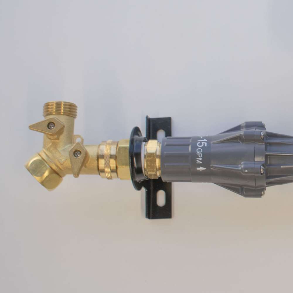 Outdoor Living Today Raised Garden Bed Auto-Watering System brass connector and flow regulator close-up