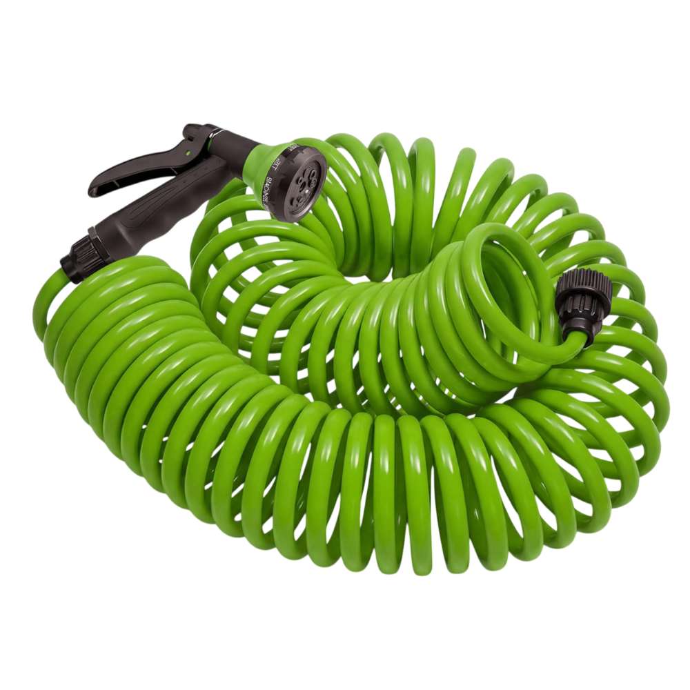 Outdoor Living Today Raised Garden Bed Auto-Watering System green coiled hose with spray nozzle