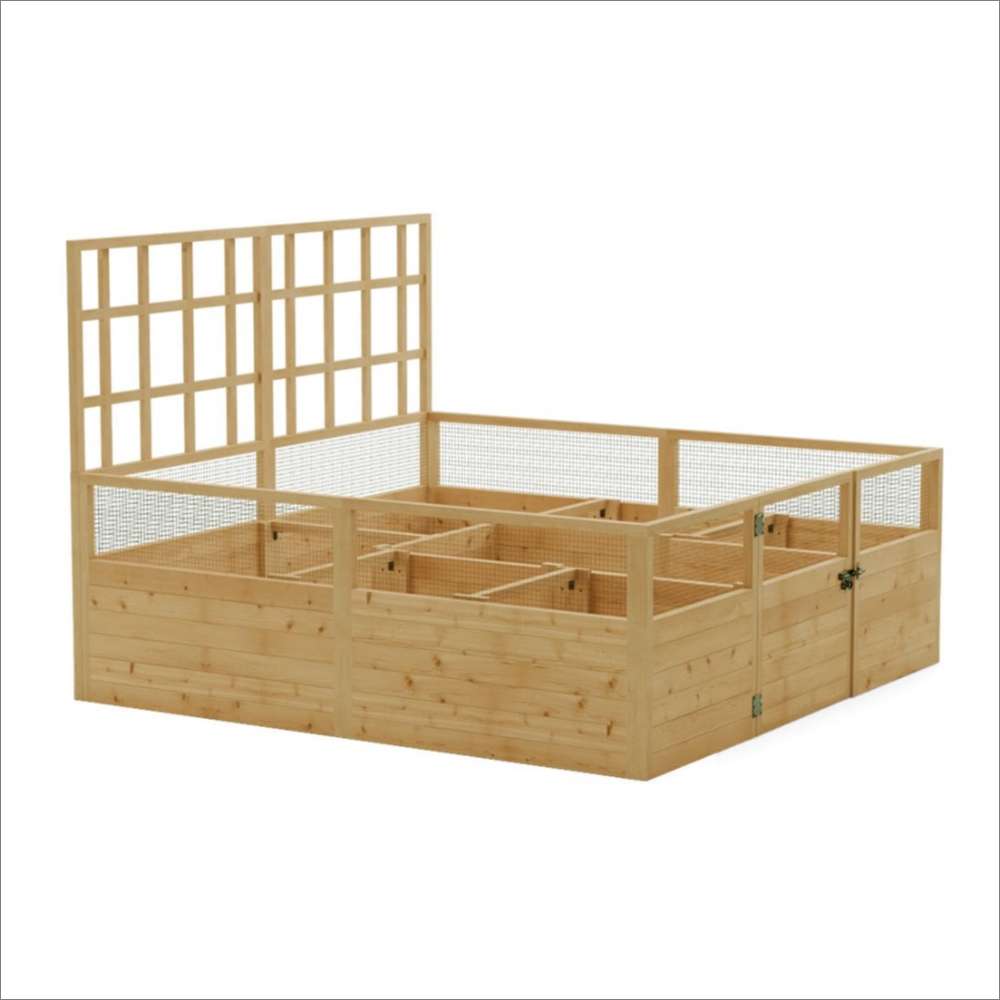 Outdoor Living Today Raised Garden Bed Climbing Support angled raised bed with mesh panels and attached lattice trellis