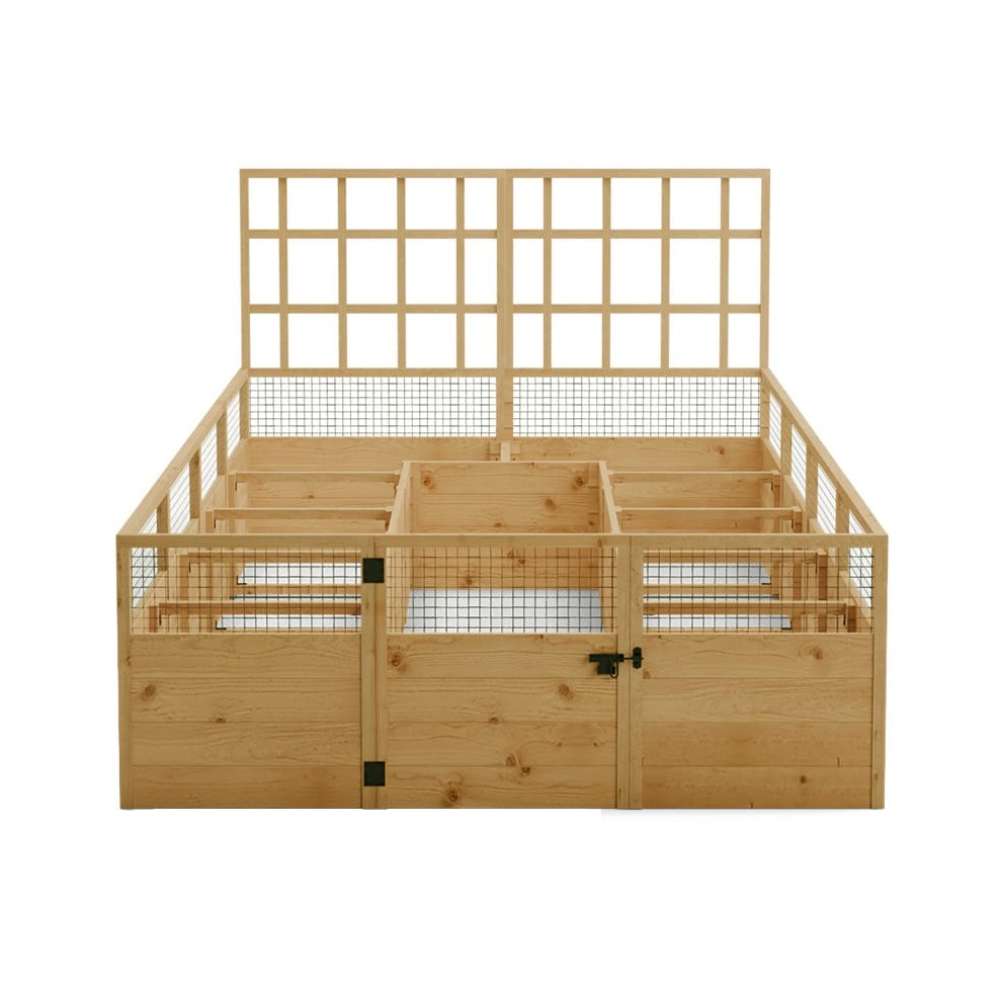 Outdoor Living Today Raised Garden Bed Climbing Support large raised bed with compartments and tall lattice trellis