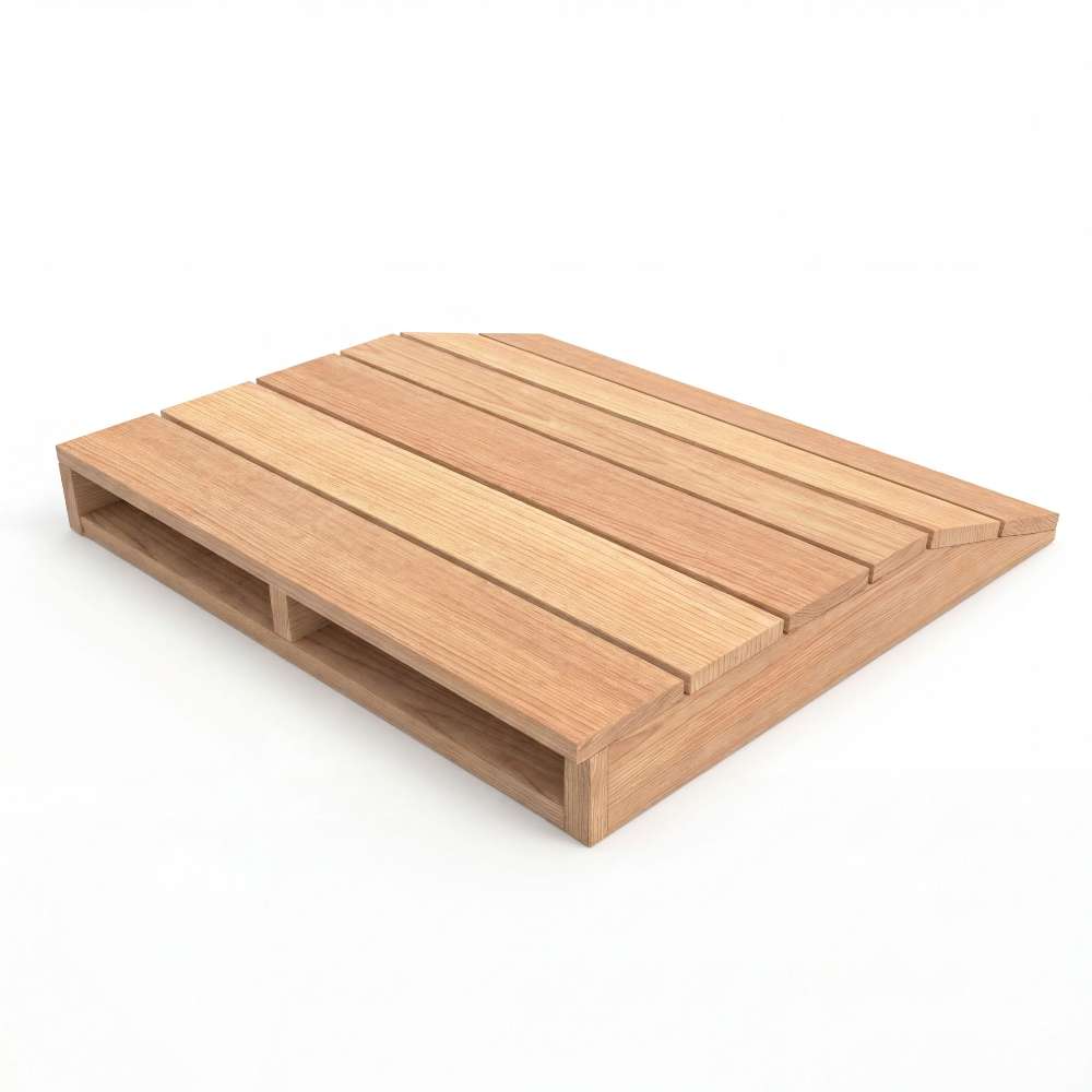 Outdoor Living Today Western Red Cedar Shed Ramp is displayed from the side, showing its raised base and gradual slope for easy entry into a shed