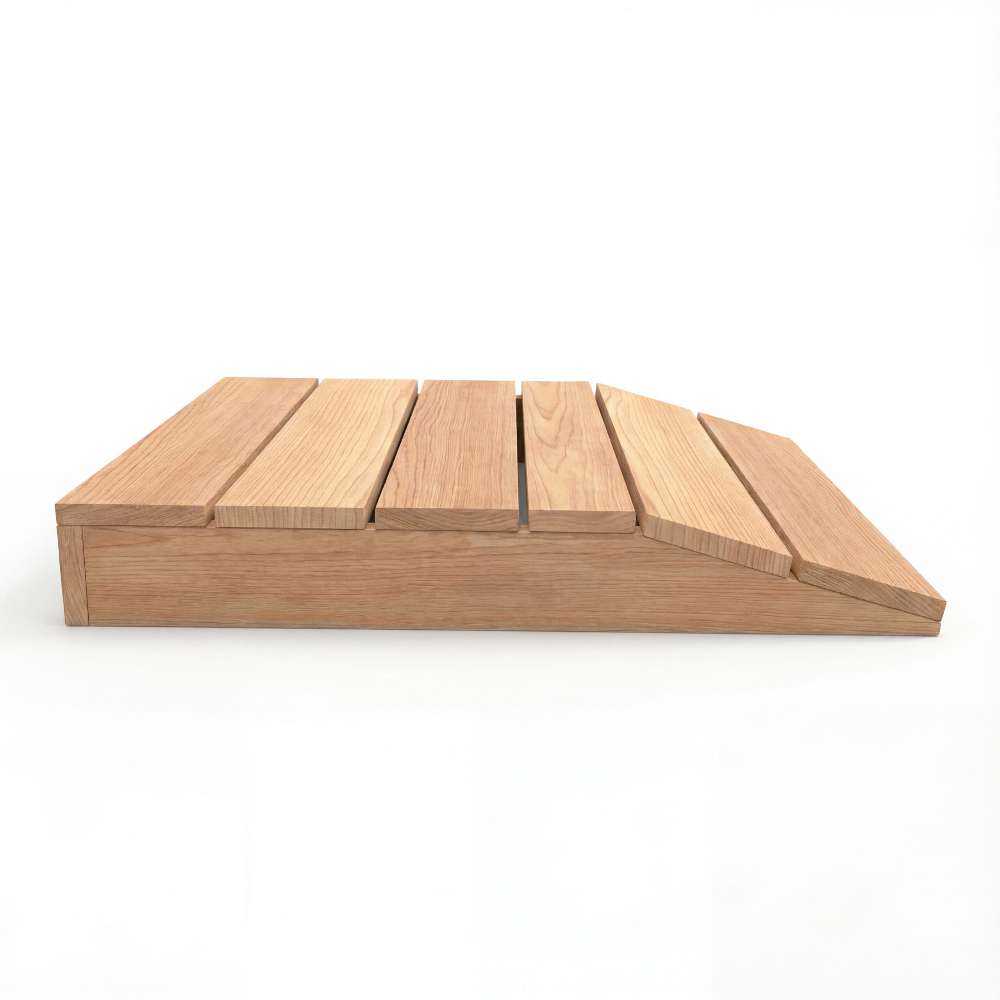 Outdoor Living Today Western Red Cedar Shed Ramp is viewed from the front, emphasizing its low incline and solid support for safe movement
