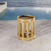 Outdoor Westminster Teak Kafelonia Side Table on a patio beside a pool and ocean view