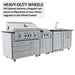 Outdoor kitchen setup with heavy-duty caster wheels for mobility in the Sunstone Texas Tango 19ft Outdoor Kitchen Island Package