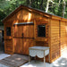 Outdoor Living Today 12×16 Double Door Space Master Storage Shed is a large wooden shed with charming double barn doors and black-trimmed windows