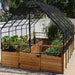 Outdoor Living Today 8×12 Raised Garden Bed features a sturdy wooden structure with a tall black mesh cover sheltering lush vegetable plants