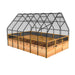 Outdoor Living Today 8×12 Raised Garden Bed features a tall black mesh greenhouse frame over wooden panels, ready for planting
