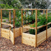 Outdoor Living Today 8×12 Raised Garden Bed is filled with tall vegetables and flowers, enclosed by wooden panels and mesh fencing with an open gate