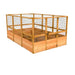 Outdoor Living Today 8×12 Raised Garden Bed is shown uncovered with wooden fencing and wire mesh panels enclosing raised planting areas