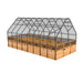 Outdoor Living Today 8×16 Raised Garden Bed covered by a tall black mesh greenhouse structure with a peaked roof