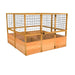 Outdoor Living Today 8×8 Raised Garden Bed features a square wooden design with a high mesh fence and a latched gate