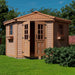 Outdoor Living Today 9×9 Penthouse Garden Shed stands with its double doors open