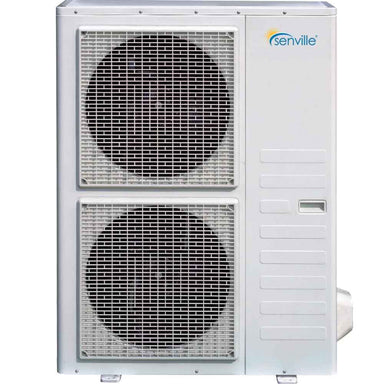 Outdoor condenser unit with dual fans is displayed for the Senville 48000 BTU Dual Zone Mini Split Air Conditioner - Heat Pump - SENA48HFD