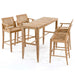 Overhead angle of a teak bar table and four stools from Westminster Teak Laguna 5pc Teak High Bar Set on a white background