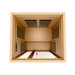 Overhead view into Golden Designs Dynamic Gracia 1-2 Person Low EMF Far Infrared Sauna showing the bench, side carbon panels and the open front