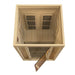 Overhead view into Golden Designs Maxxus Seattle 2 Person Near Zero EMF Far Infrared Sauna with the glass door swung open