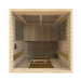 Overhead view into Golden Designs Maxxus Serenity Dual Tech 2 Person Low EMF Far Infrared Sauna showing the bench and heaters on every wall