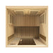 Overhead view into Golden Designs Maxxus Toulose 2 Person Low EMF Far Infrared Sauna showing the bench, floor heater and carbon panels