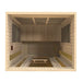 Overhead view into Golden Designs Maxxus Trinity Dual Tech 3 Person Low EMF Far Infrared Sauna showing the wide bench and heaters on every wall