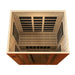 Overhead view looking into Golden Designs Dynamic Bellagio 3 Person Low EMF Far Infrared Sauna with carbon panels on the walls and a light wood interior