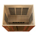Overhead view looking into Golden Designs Dynamic Bergamo 4 Person Low EMF Far Infrared Sauna with carbon panels on the walls and a light wood interior