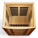 Overhead view looking into Golden Designs Dynamic San Marino 2 Person Low EMF Far Infrared Sauna with carbon panels on the walls and a light wood interior