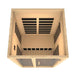 Overhead view looking into Golden Designs Dynamic Santiago 2 Person Low EMF Far Infrared Sauna with carbon panels on every wall