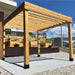 Pergola installed over a patio near a building featuring the Outdoor Living Today Western Red Cedar Urban Escape Pergola