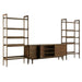 Perspective view of Crate & Barrel Tate 124" Walnut Storage Media Console and Bookshelf Set showcasing spacious shelving and enclosed cabinet storage