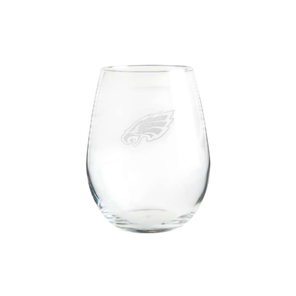 Philadelphia Eagles Crate & Barrel NFL Aspen 11.75oz Stemless Wine Glass, Set of 4 featuring an etched eagle-head logo on clear glass