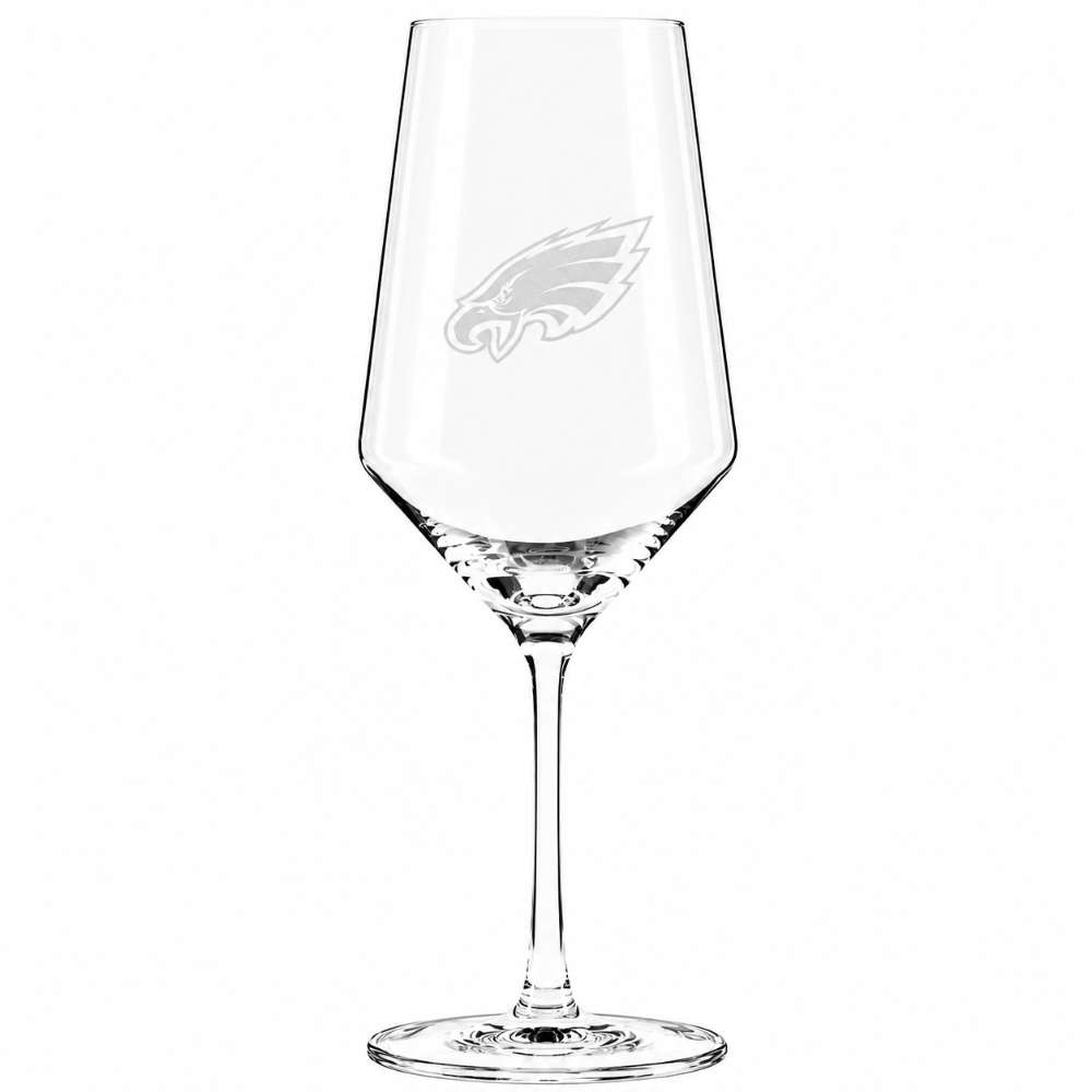 Philadelphia Eagles Crate & Barrel NFL Tour 18oz Red Wine Glass, Set of 4 featuring the Eagles bird-head logo etched on a clear stemmed wine glass