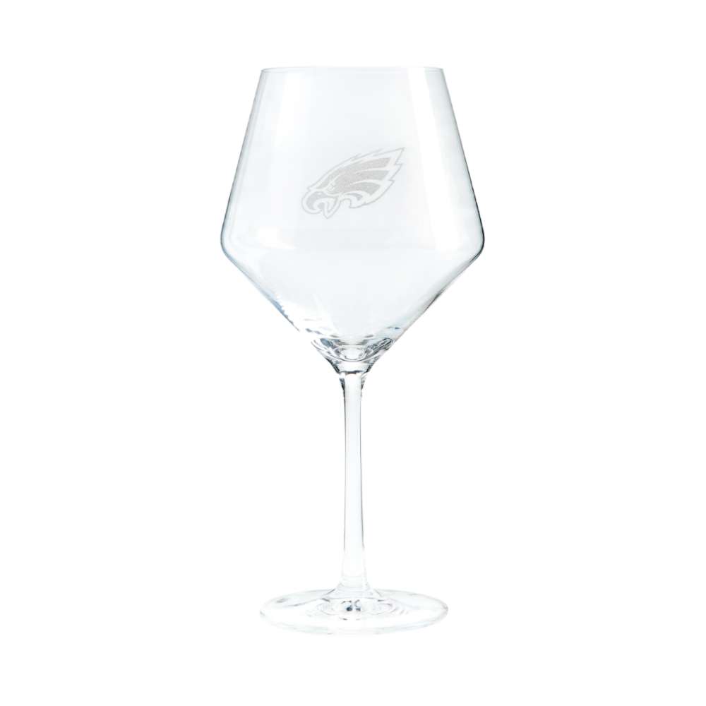 Philadelphia Eagles Crate & Barrel NFL Tour 24oz Red Wine Glass, Set of 4 featuring the Eagles bird-head logo etched on a clear stemmed wine glass