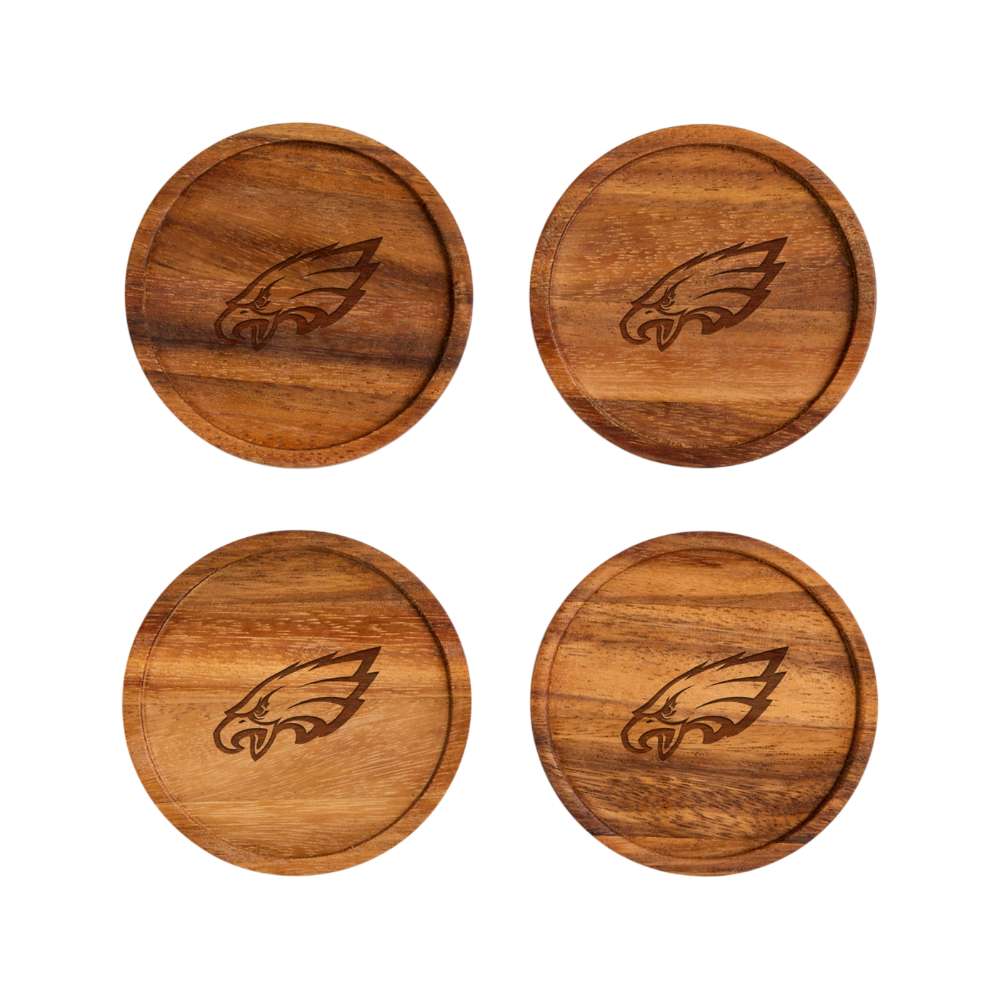 Philadelphia Eagles Crate & Barrel NFL Tondo Acacia Wood Coasters, Set of 4 with acacia wood and team logo