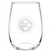 Pittsburgh Steelers Crate & Barrel NFL Aspen 17oz Stemless Wine Glass, Set of 4 features a clear stemless glass etched with the Steelers circular logo and three diamond shapes