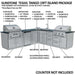 Product diagram showing components of the Sunstone Texas Tango 19ft Outdoor Kitchen Island Package