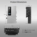 Product dimensions of Sun Gold Power 12000W 48V All-in-One Hybrid Solar Inverter are shown with front, side, and bottom views, measuring 33.1 x 19.6 x 11.2 inches and weighing 105.8 lbs