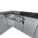 Pull-out drawer detail of Sunstone Rancher L-Shaped 8′11″ × 11′ Outdoor Kitchen Package with hidden storage compartment