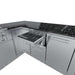 Pull-out tray detail of Sunstone Rancher L-Shaped 8′11″ × 11′ Outdoor Kitchen Package showing hidden prep surface under the countertop