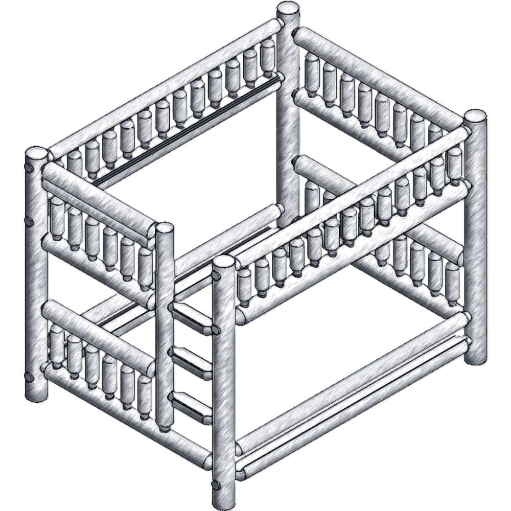 Queen Queen Right – Fireside Lodge Cedar Log Bunk Bed shows a black-and-white drawing of a queen-over-queen cedar log bunk bed with the ladder on the right side