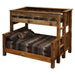 Queen Single Left – Fireside Lodge Barnwood Bunk Bed shown as a color photo of a rustic barnwood bunk bed with a queen bottom bed, single top bed, and left-side ladder