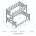 Queen Single Right – Fireside Lodge Appalachian Bunk Bed is a technical illustration of a queen-over-XL single bunk bed with a right-side ladder and clearly labeled measurements