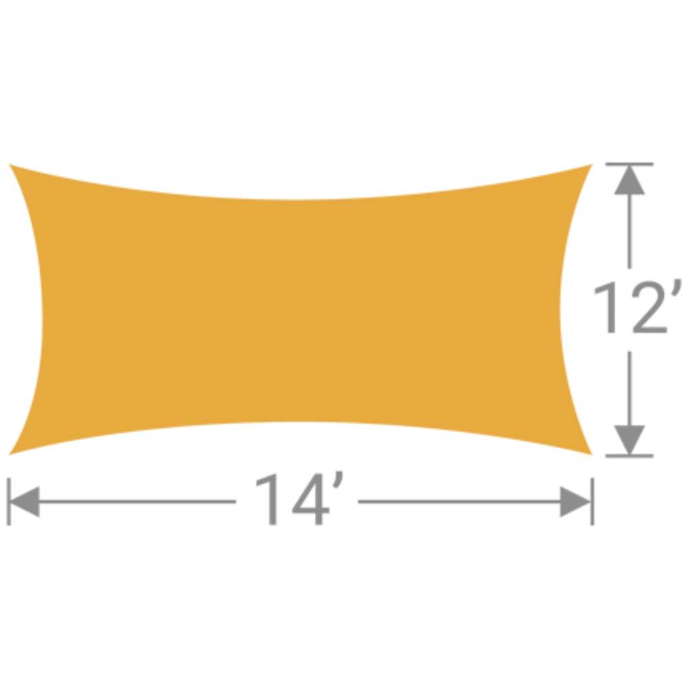 RS-1214 Tenshon Rectangle Shade Sail 12 ft x 14 ft rectangle shade sail size diagram with curved sides