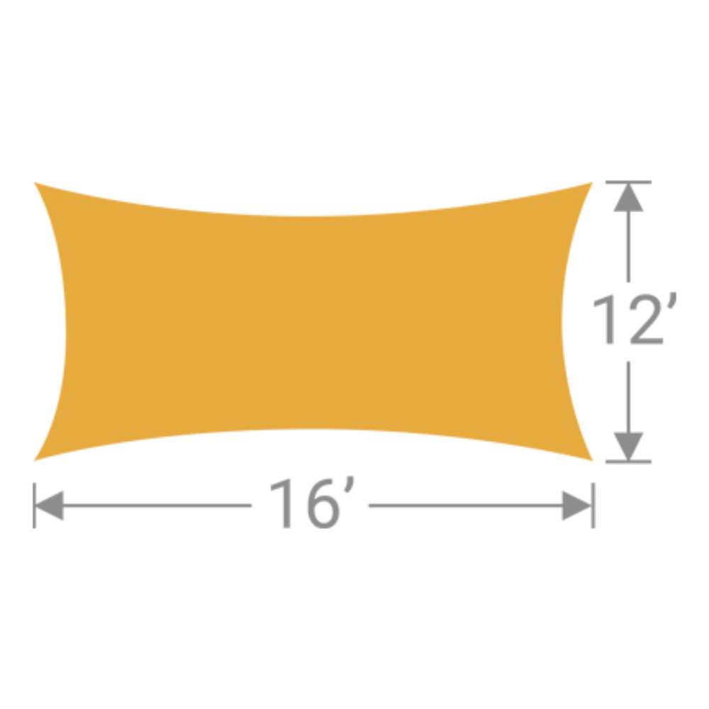 RS-1216 Tenshon Rectangle Shade Sail 12 ft x 16 ft rectangle shade sail size diagram with curved sides