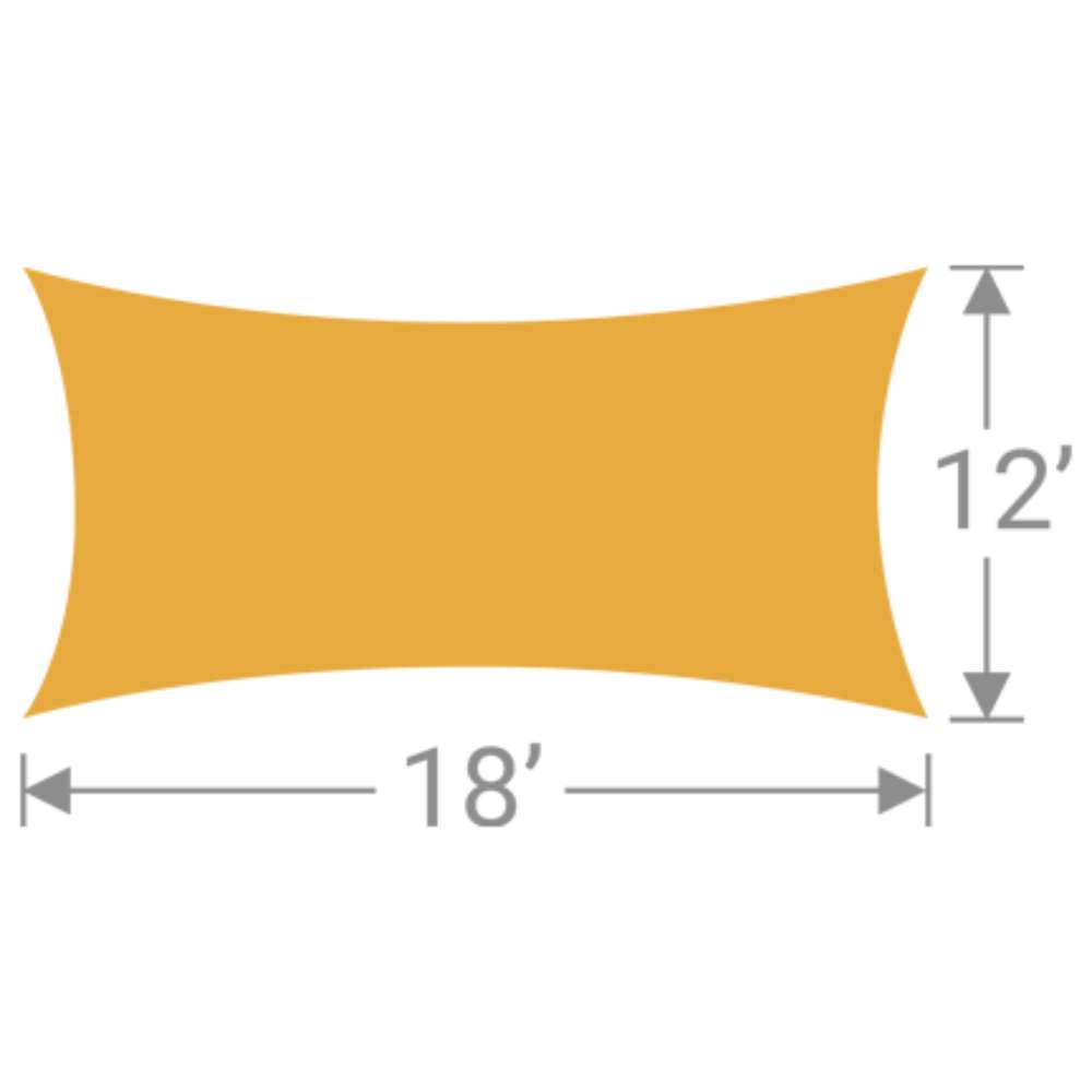 RS-1218 Tenshon Rectangle Shade Sail 12 ft x 18 ft rectangle shade sail size diagram with curved sides