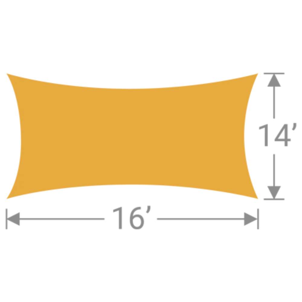 RS-1416 Tenshon Rectangle Shade Sail 14 ft x 16 ft rectangle shade sail size diagram with curved edges