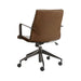 Rear angled view of Crate & Barrel Graham Brown Office Chair with brown upholstery and a rolling base