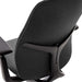 Rear angled view of Crate & Barrel Haworth Zody Upholstered Charcoal Office Chair highlights the upholstered backrest and supportive frame