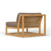 Rear angled view of Westminster Teak Maya Slipper Chair shows its sturdy teak frame and slatted back design