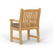 Rear angled view of Westminster Teak Veranda Teak Armchair highlights its curved slatted back and sturdy wooden frame