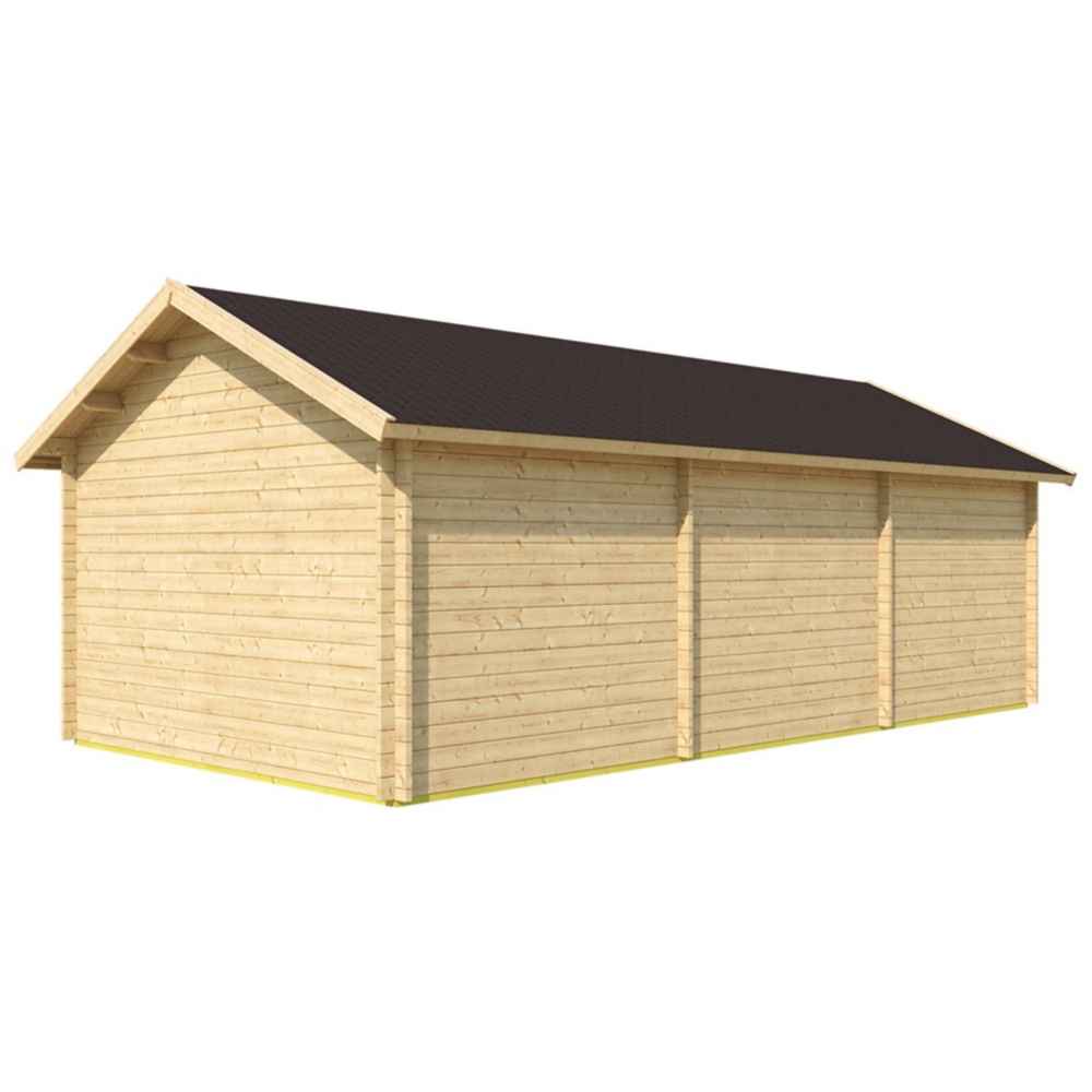 Rear-side view of the GardenHouse24 USA Wallis 44 Garden Room highlights its long wooden back wall and sloped roof